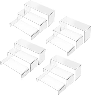 Goabroa 12 Pcs Clear Acrylic Display Shelves Riser, 3 Tiers 4mm Thick Transparent Display Stand - Ideal for Retail and Collectibles Stand, Party Cake Dessert Holder, Floating Visual