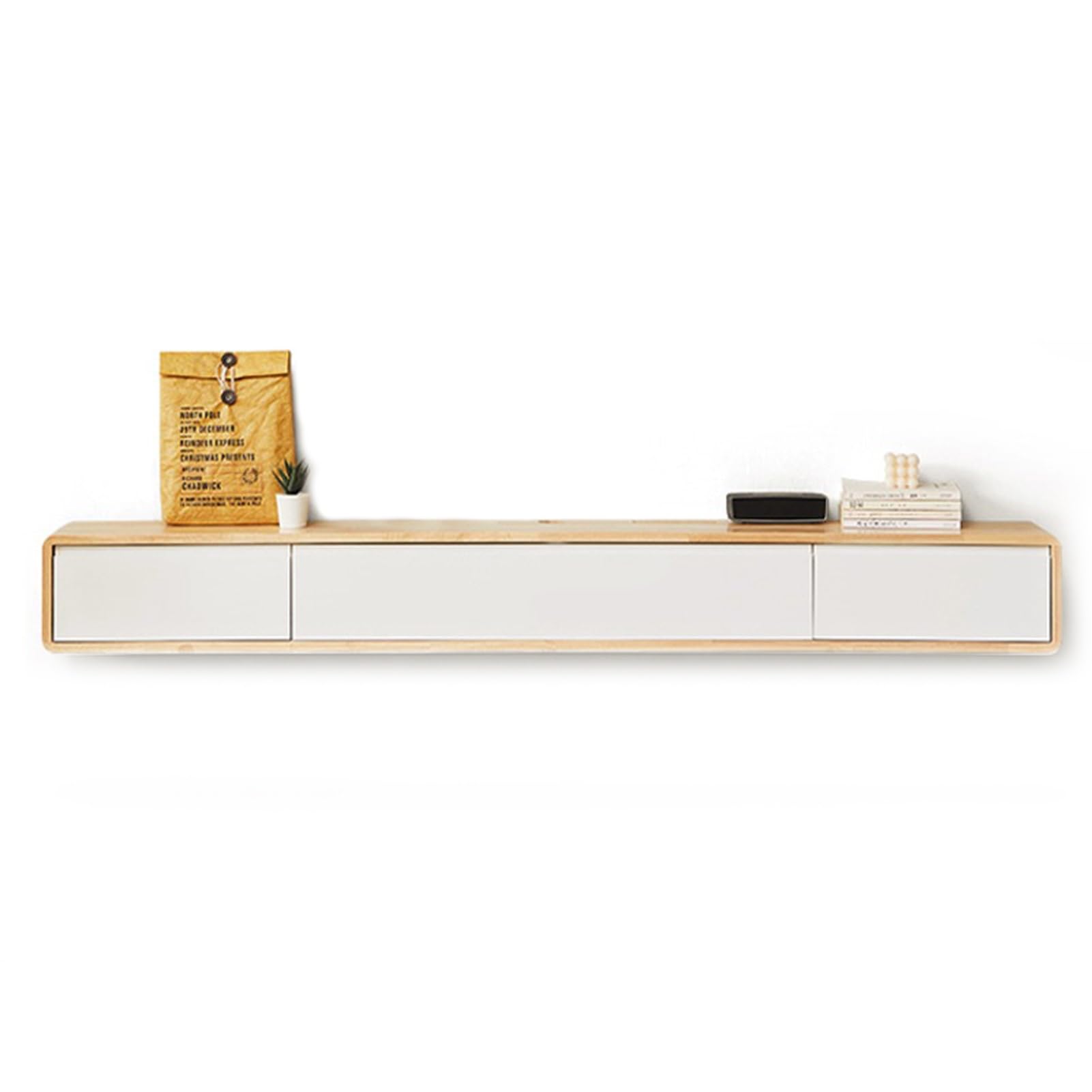 Meuble TV Flottant Mural HYANXUE – Avec Portes, Rangement Intégré, Gestion Des Câbles, Design Blanc Moderne, 300 Cm, Pour Salon épuré