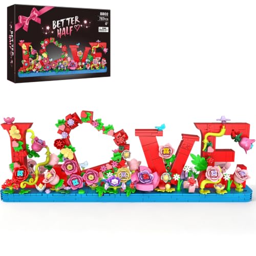 Flores de San Valentín en juego de construcción de amor para regalo de compromiso