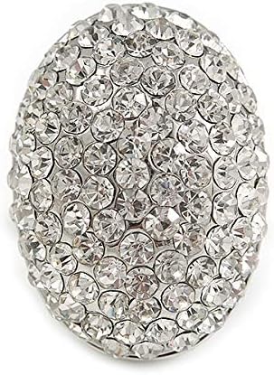 Avalaya Oval Dome Shape Clear Crystal Ring/Silver Tone Metal/ 30mm Long/Size 7/8 Adjustable, silver, white / ivory - Image 4