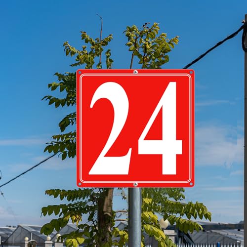 Image of Premium Aluminum Number Signs 24, Metal 12 inch X 12 inch Red Numbered Signs Outdoor for Parking Lots, Floor, Dock, Court, Aisle, Field, High Visibility, No Fade, Weather-resistant