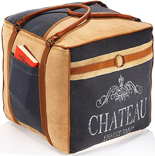 Pouf Mit Stauraum Kobolo Sitzpouf Eckig Pouf Sitzwüfel Hocker - Chateau - Aus Canvas - Mit Applikationen Hocker Mit Stauraum