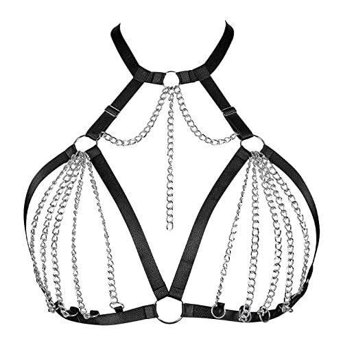 Women's Body Cage Breast Harness Belts Hollow Out Bra Strappy Plus Size Lingerie New Punk Gothic Rave Charm Tops Bras (Black 163)