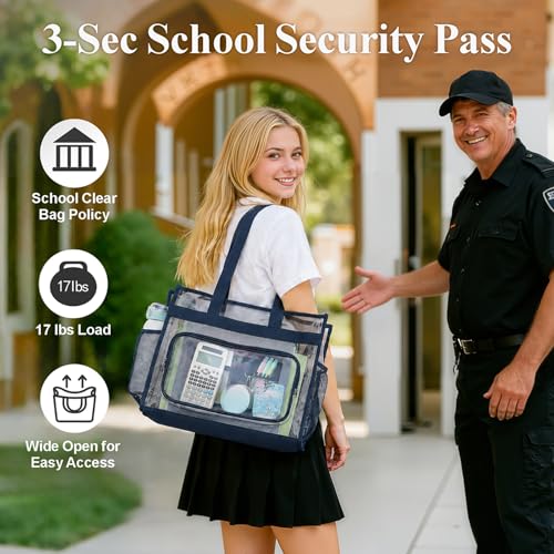 Image of PACKISM Clear Tote Bag for School - Large Heavy Duty Clear Tote for Girls | See Through PVC, Wide Zipper Opening, Front Pocket Keeps Essentials Visible for Students, Class, Work, Daily Carry, Age 12+