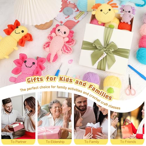 Image of Katech Axolotl Crochet Kit for Beginners, Crochet Starter Kit for Adult Learn to Crochet Animals Kit w /Step-by-Step Instructions, Knitting Set with Enough Yarn for Beginner- 3 Style