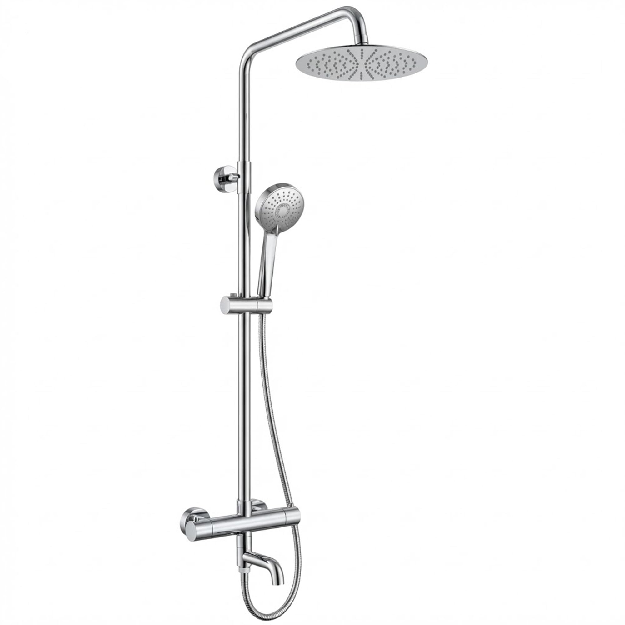Arko Bathroom Round Chrome Arko Thermostatic Mixer Shower With Bath Filler Tap, Rainfall & Handheld Shower Set, Thermostatic Bath & Shower System (Round Chrome)