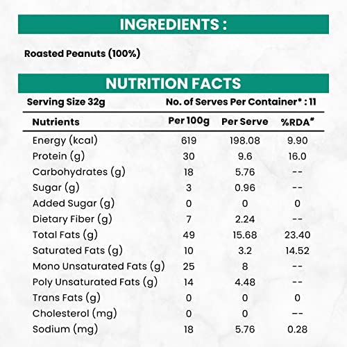 Image of Trubite Natural Peanut Butter (Creamy) (350g) | Unsweetened | 30g Protein | Non GMO | Gluten Free | Cholesterol Free (350G)