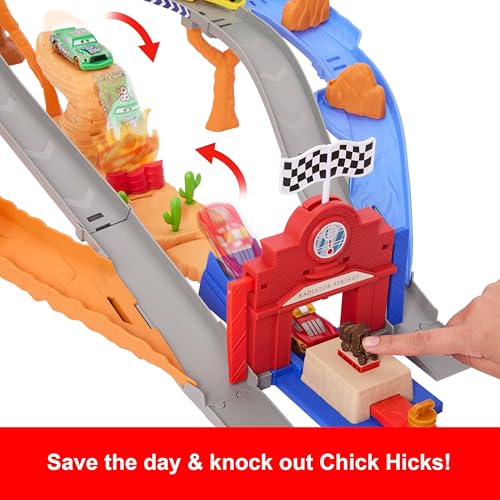 Mattel Disney and Pixar Cars Toy Playset, Lightning McQueen & Chicks Hicks & 2 Pitty Crew Vehicles, 2 Ways to Race, Race & Rescue Rescue Road Raceway - image 6