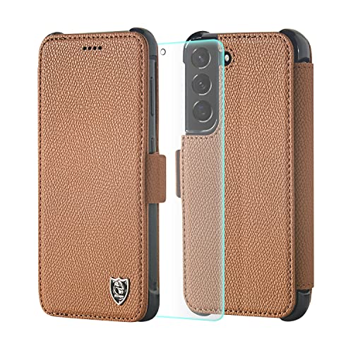 PYTWOPY for Samsung Galaxy S22+ Plus Leather Wallet Flip Phone Case with Screen Protector Film[Magnetic Clasp] [Wireless Charging] [Card Holder] [RFID Blocking] TPU Slim Shockproof Protective Cover