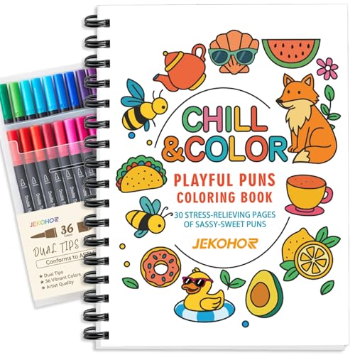 Jekohor Adult Coloring Book,Coloring Books for Adults Relaxation with 36 Markers,Funny Chill-Sweet...