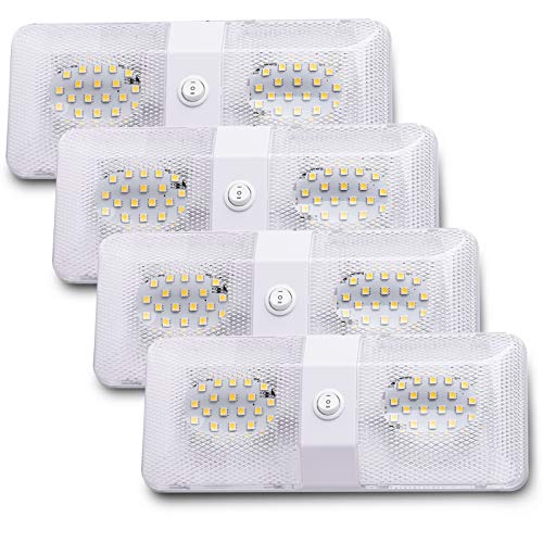 MICTUNING 11-18V LED RV Ceiling Double Dome Light Fixture 11.8 inches RV Interior Lighting with Switch for Trailer Camper (Nature White, Pack of 4)