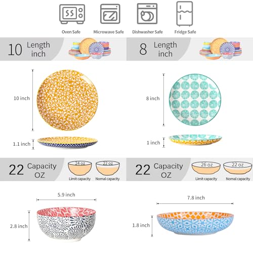 Image of Selamica Ceramic Plates and Bowls Sets,24 Pieces Dinnerware Sets for 6,Scratch Resistant Dish Set for holiday gathering,Dishwasher & Microwave Safe, Assorted Colors
