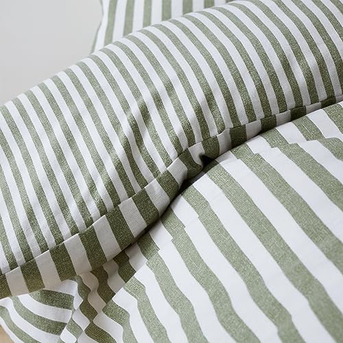 Catherine Lansfield Brushed Cotton Stripe Reversible King Duvet Cover Set with Pillowcases Green - Image 4