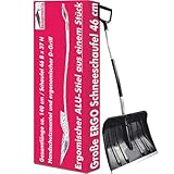 Große Schneeschaufel 46 cm breit mit ergonomischem Aluminium-Stiel und D-Griff Schneeschieber Schneeschippe Schneeschüppe Schneeräumer ergonomisch Spatengriff Schildschaufel Alu-Kante Kunststoffblatt