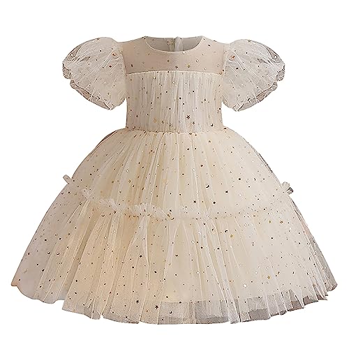 Generisch Vestidos de princesa para niñas y niñas, vestido de lentejuelas con volantes, vestido de fiesta, boda, vestido de tul, manga corta, vestidos de princesa, beige, 4-5 años