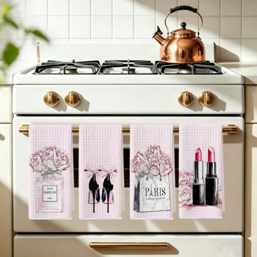 Image of Hanamiya Na 4 Pcs Pink Hand Towels, Perfume Bow Decor Reusable Dish Towels