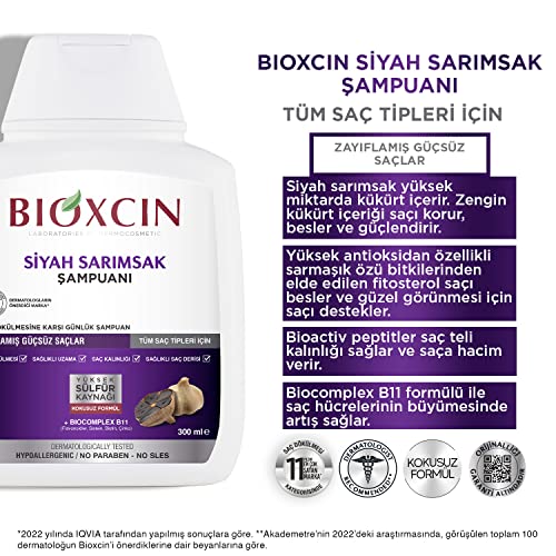 Bioxcin Schwarzer Knoblauch Shampoo 300 ml – Stärkendes Shampoo gegen Haarausfall mit 100% Schwarzem Knoblauchextrakt für Kräftiges, Gesundes Haarwachstum