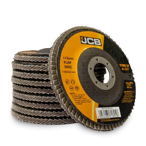 JCB 10x Metal 80 Grit Flap Discs 115mm (4 1/2'') x 22.23mm for Angle Grinders, Rust Removal, Deburr, Smooth, Blend, and Remove Imperfections from Metals