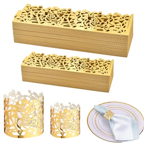 Lainballow Gold Laser-Cut Paper Napkin Rings, 200-Pack