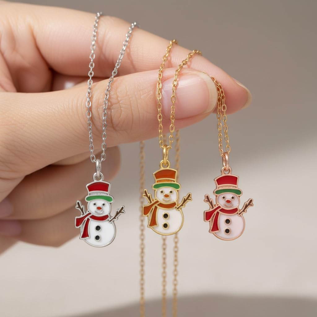 Silver Snowman Necklace, Enamel Holiday Pendant, Cute Winter Accessory, Christmas Gift for Her, Festive Winter Necklace - Image 7