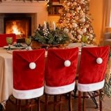 VADOO Christmas Chair Covers, 6PCS Santa Hat Chair Covers with 6 Pcs Silverware Holders Red Hat Dining Chair Slipcovers Christmas Chair Back Covers for Party Holiday Festival Decoration