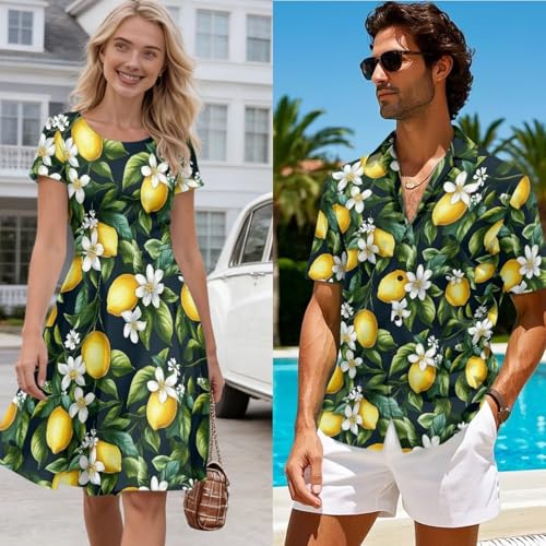 Image of AFPANQZ Couple Matching Outfit Casual Men's Button Down Shirt or Short Sleeve Summer Sundresses Dresses for Women 2026