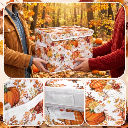 Image of Briwooody Fall Pumpkin Storage Bin with Lid and Carrying Handle Storage Box