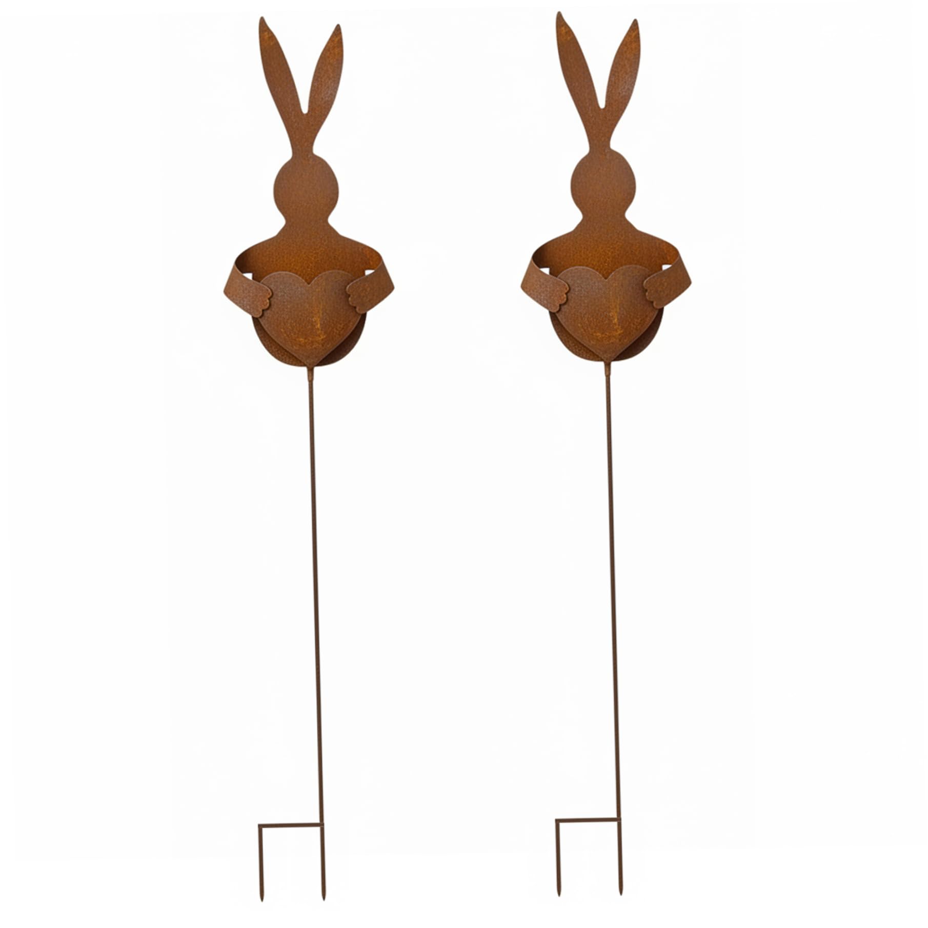 CAKEEYUM Vintage Planter Rustic Bunny Decorative Garden Stakes with Heart Planter Easter Outdoor Decorations for Garden Patio Spring Yard (2 Pack) Vintage, Bunny, Rustic, Decorative