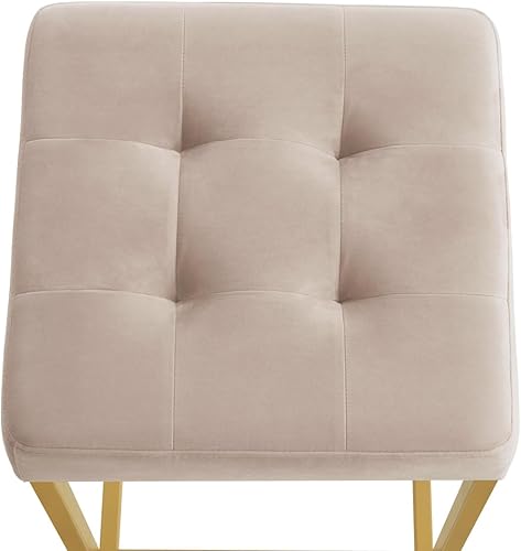 Miniatura 6 de 24KF Juego de 2 taburetes de bar contemporáneos para isla de cocina, taburete de bar acolchado de terciopelo dorado de 26 pulgadas de alto, silla de