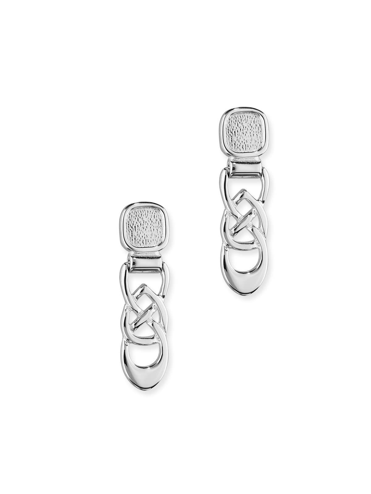Ortak 925 Sterling Silver Handmade Drop Earrings, Two-Toned Design High Polished and Textured, Celtic Knots Inspired, Scottish Fine Jewellery, Made In Scotland