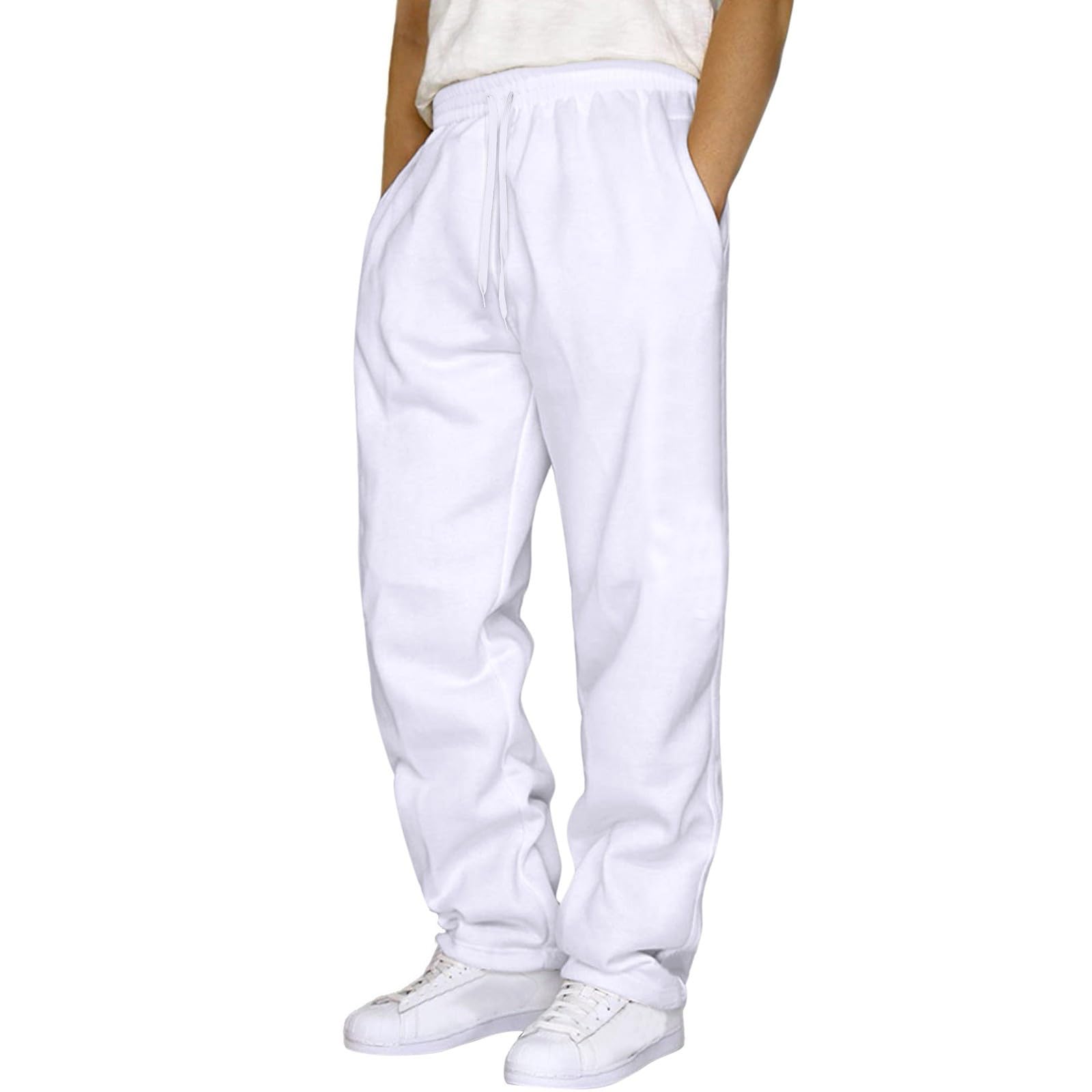 Men's Fashion Sweatpants Baggy Wide Straight Leg Joggers Classic Fit Flat Front Hiking Outdoor Trousers