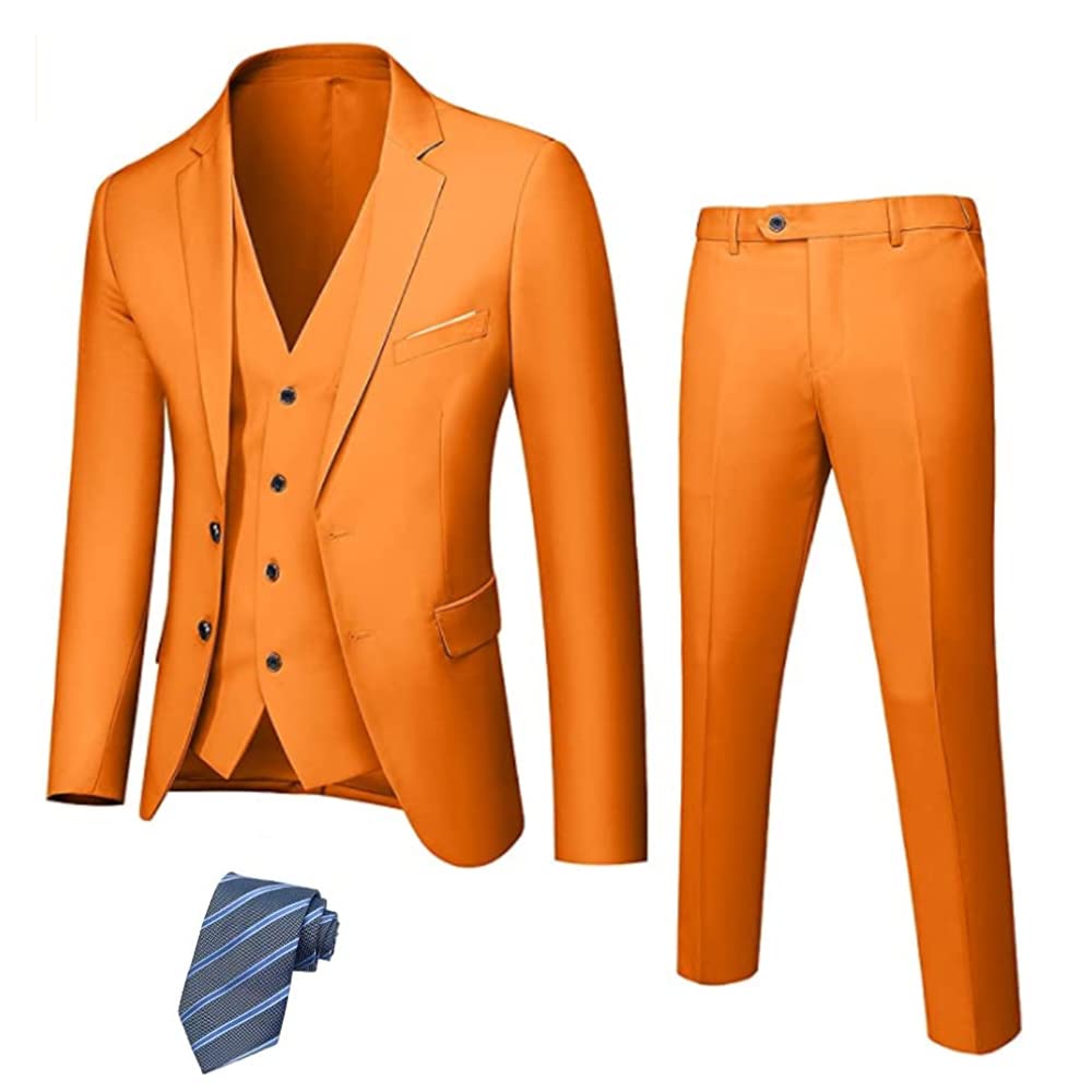MY'SMen's 3 Piece Slim Fit Suit Set, 2 Button Blazer Jacket Vest Pants with Tie, Solid Wedding Dress Tux and Trousers