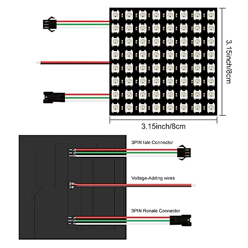 Image of (2 Pack) WS2812B LED Matrix Panel, 8x8 64 Pixel RGB 5050SMD Individually Addressable IC MagicRGB Dream Full Color Flexible FPCB Work with K1000C for Image Video Text Display - DC5V