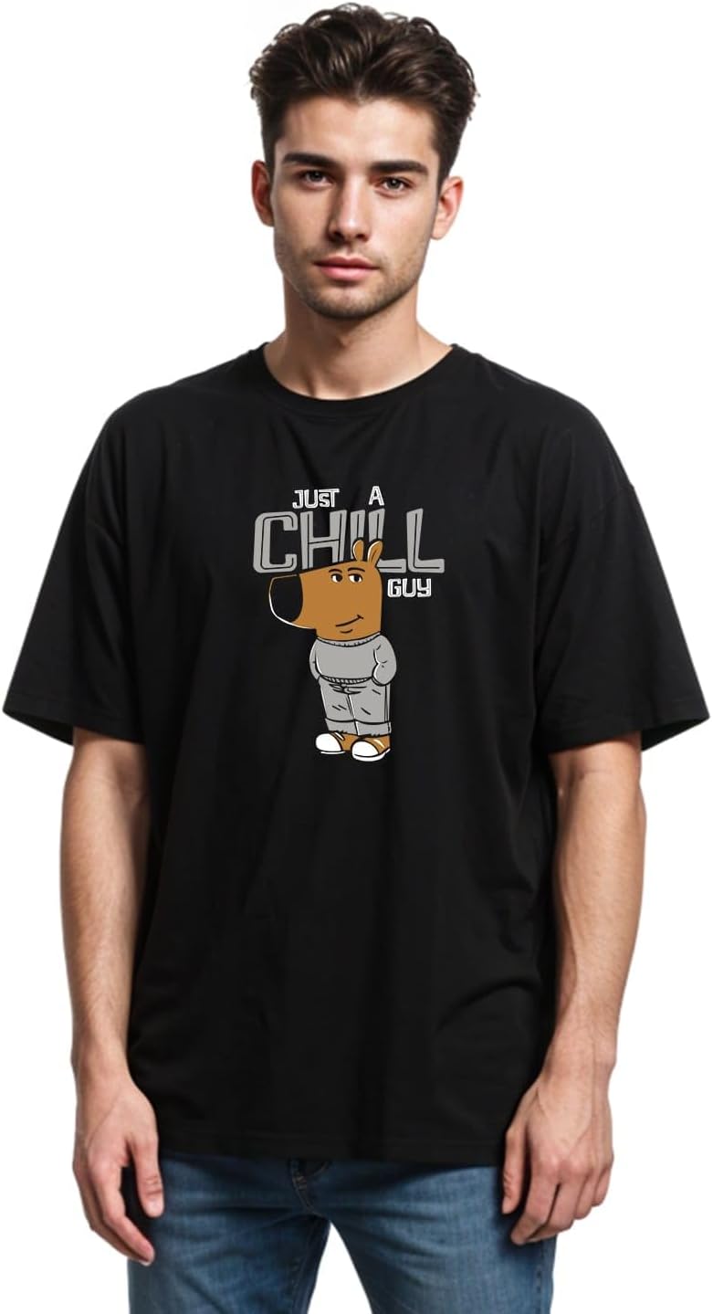 High on Soda Just A Chill Guy Black Oversized Printed T-Shirt for Men - Half Sleeve