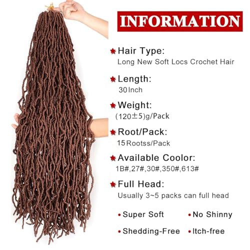 Xtrend 7Packs 30 Inch Nu Faux Locs Crochet Hair Dark Brown Natural Goddess Faux Locs Soft Locs Wavy Dreadlock Crochet Hair Extensions 12strands/pack for Black Women 30# - Image 2