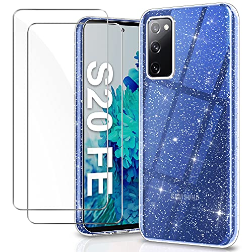 YNMEacc Crystal Hülle für Samsung Galaxy S20 FE Hülle Transparent Glitzer Silikon + 2 X Panzerglas Cover
