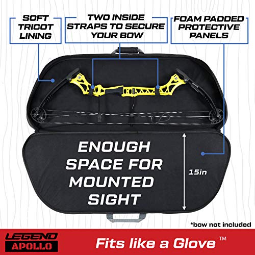 Legend Apollo Travel Compound Bow Case - Soft Carry Case For Archery Gear, Accessories & Equipment - Protective Padding & Tricot Lining, Spacious Storage Pockets, Arrow Tube Holder - 40-44" Interior #TOP3