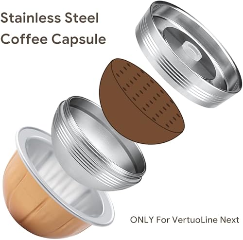 Miniatura 10 de Vertuo Next - Cápsulas reutilizables de acero inoxidable+vainas de café de aluminio recargables vacías - 80+150+7.8 fl oz cada 6 piezas + 1 cápsula