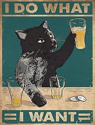 Lustige schwarze Katzen-Dekoration aus Metall, lustige Katze, Vintage-Schilder, Bier-Blechschild für Tiki, Bar, Männerhöhle, Veranda, Speakeasy, 30,5 x 20,3 cm Cover