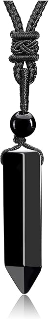 CrystalTears Black Obsidian Healing Crystal Necklace Hexagonal Natural Quartz Crystals Point Pendant Necklace Adjustable Rope Gemstone Necklace Jewelry for Men Valentines Gift for Him Boyfriend