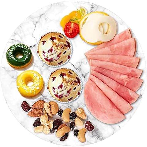 DEAYOU 12" Rotating Cake Turntable Stand, Marble Lazy Susan with Silent Bearing, Revolving Cake Leveler Spinner Serving Plate for Cheese, Cookie, Fruit, Spice, Party, Wedding, Kitchen (White) Cover