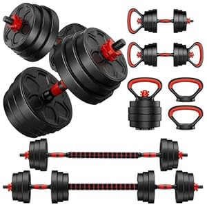 Adjustable Dumbbells, 22/33/44/66/88LBS Free Weight Set with Connector, 4 in 1 Weight Set Used as Kettlebells, Barbell, Push up Stand, Fitness Exercises for Home Gym Suitable Men/Women