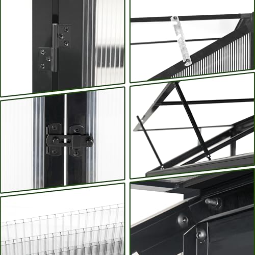 Anlehngewächshaus Tomaten Gewächshaus 180x55x190cm Aluminium Beistell-Gewächshaus, Treibhaus Gartenhaus Frühbeet mit Rückwand, Gewächshaus Winterfest Klein, Minigewächshaus, Schwarz – Bild 5