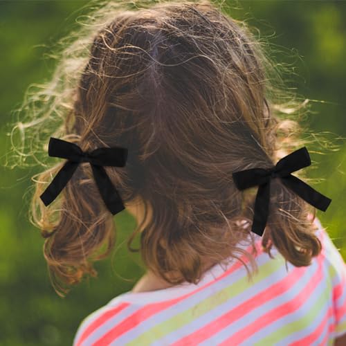Ondder 10 Pinzas para el cabello negras de satén para mujeres pequeñas, clips adorables para el cabello, accesorios de lazo para mujeres y niñas miniatura 7