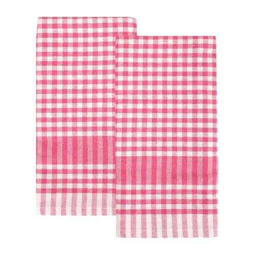Talking Tables 2 x Raspberry Pink Gingham Kitchen Tea Towels Table Linen Fabric Dish Cloths Large Checkered Cloth Napkins Absorbent Durable Soft Cotton Quick Drying, ECO Packaging 45cm x 70cm
