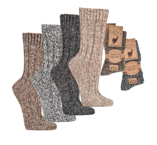 FEINSCHÖN 2 Paar Alpaka Socken | 100% Naturfasern | Superweich (39-42, Braun)