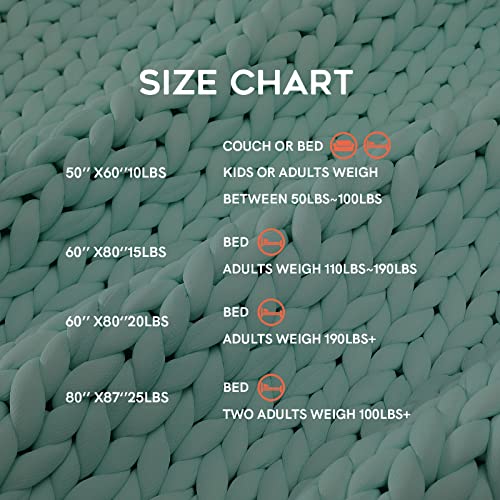 YnM Cooling Weighted Blanket, Handmade Chunky Yarn Knitted Design, Temperature Regulating and Breathable, Machine Washable Throw for Sleep or Home Decor (Menthe Green, 50x60 Inch, 10lbs)