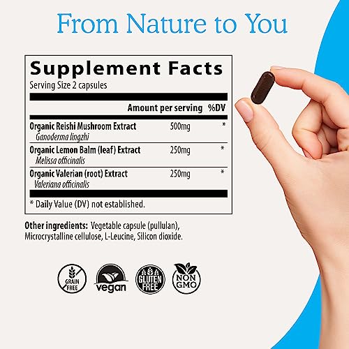 Real Mushrooms RealRest 60ct Reishi Mushroom Capsules for Relaxation - Organic with Lemon Balm Herb Sleep Support Supplement Complex Rest Immune - Image 4