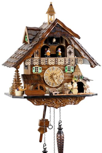 Reloj de cuarzo negro con pilas, funciona con pilas, con mecanismo de música y cuco de reloj, de Buscador, 41 cm, 4832 QMT, color negro, Casa Black Forest