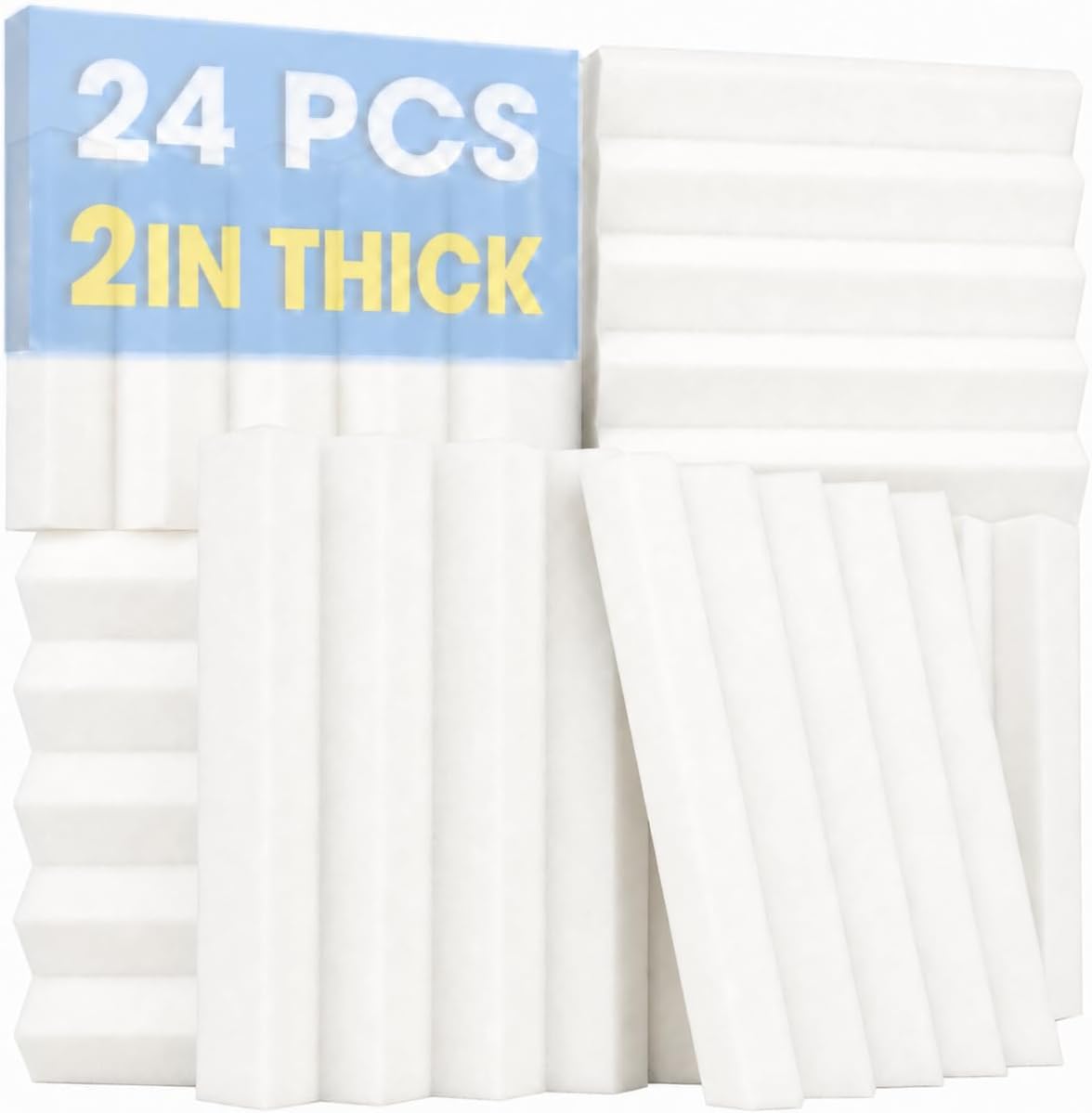 Arrowzoom 24 Acoustic Panels Wedge Sound Absorbing Acoustic Treatment Tiles 10x10x1inches Studio Noise Cancellation 26kg/m3 High Density Acoustical Walls Dampening Foam Fire Retardant AZ1134 White